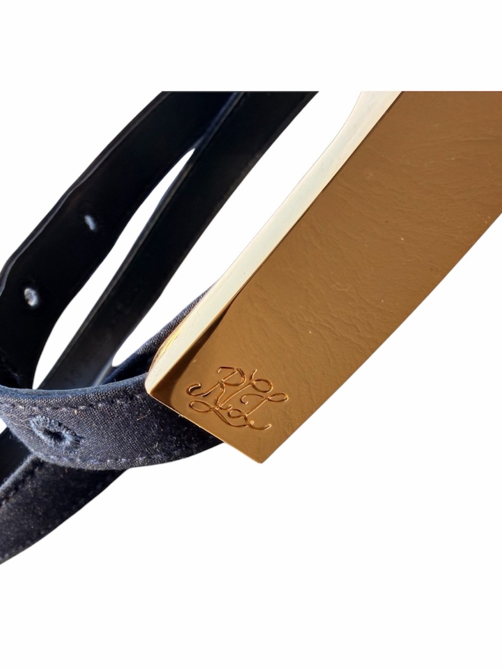 Blue Ralph Lauren initial  fabruc Belt with Gold Rectangular Buckle